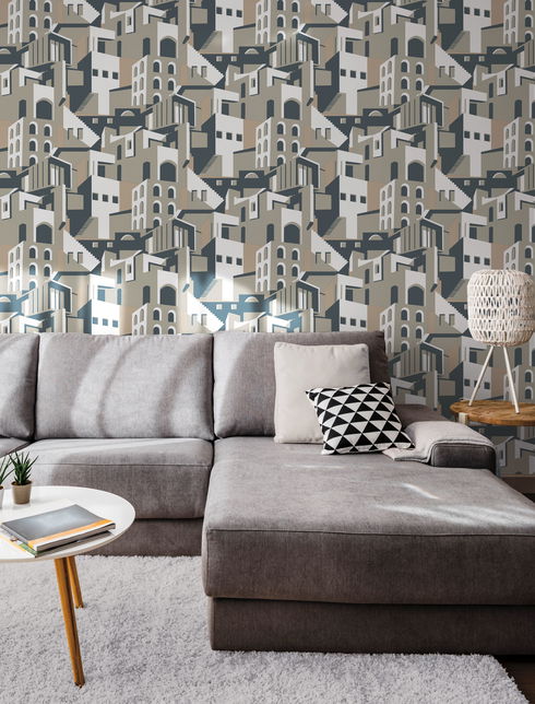 Architectural over Architectural Beige & Grey Peel & Stick Wallpaper
