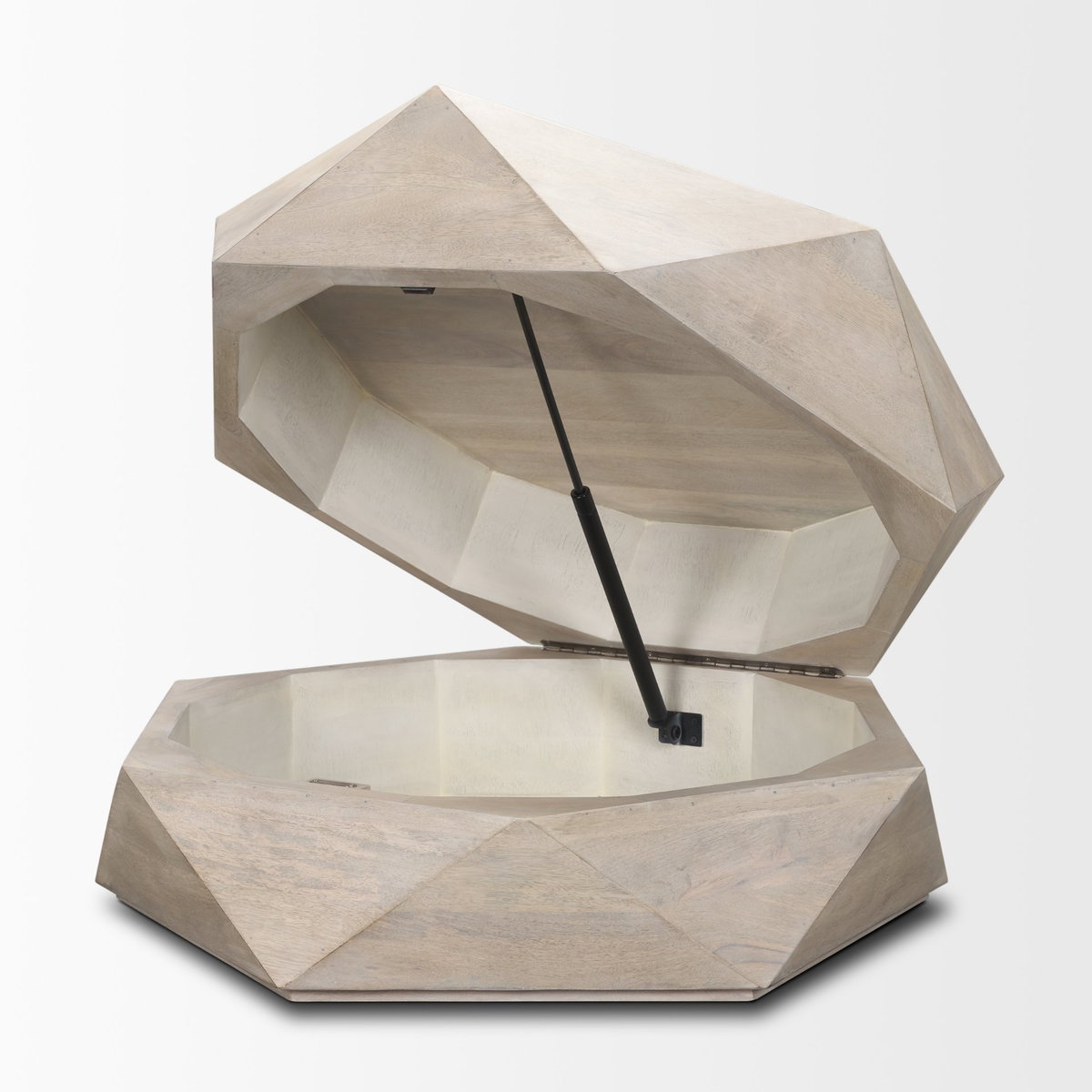 Arreto 36' Hexagonal Hinged Solid Wood Top and Base Coffee Table, by Mercana, 36" length x 36" width x 15" height View 8