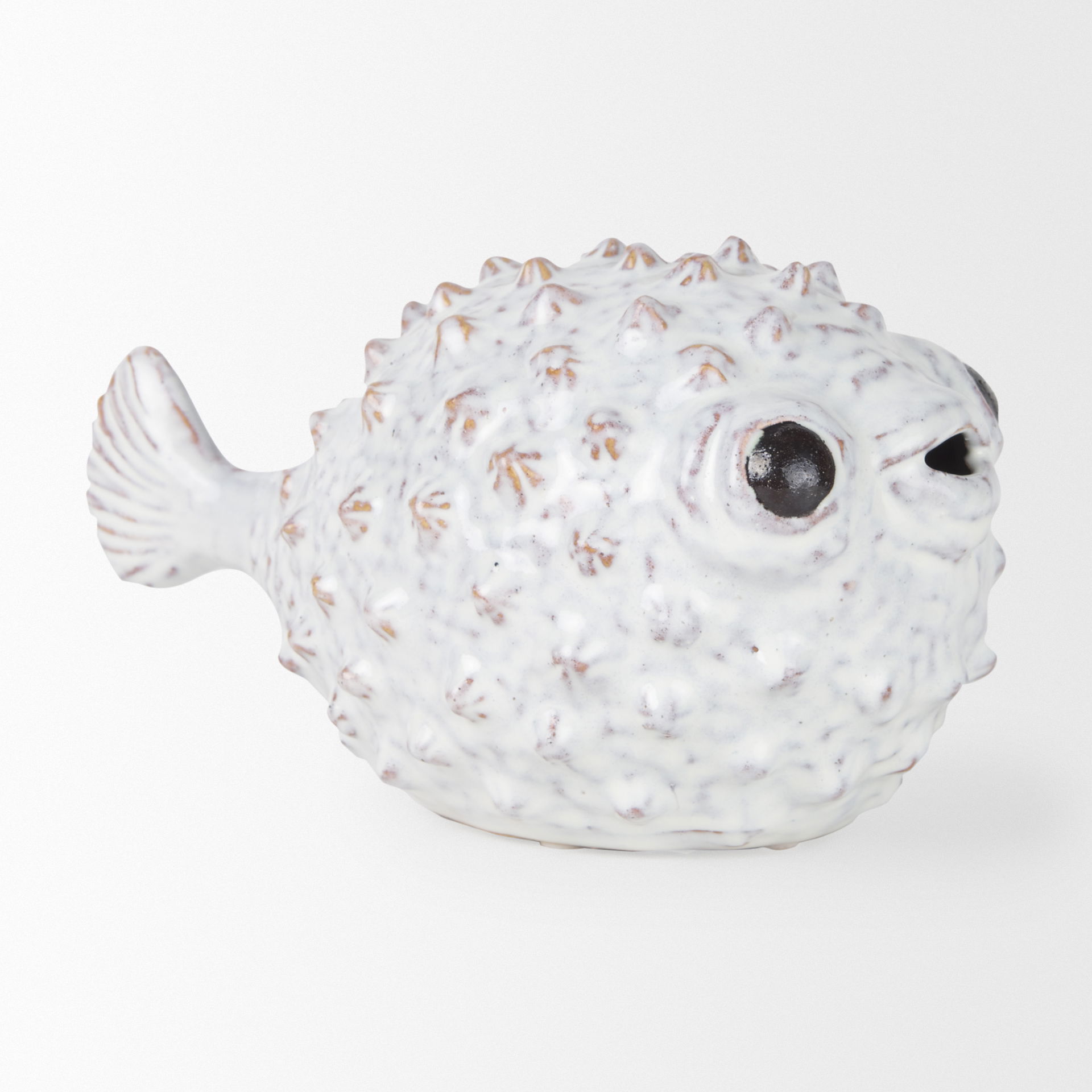 Spike II (Large) 10L x 6W Off-White Ceramic Puffer Fish, Decorative Object by Mercana, 10.24" length x 5.51" width x 5.51" height View 6