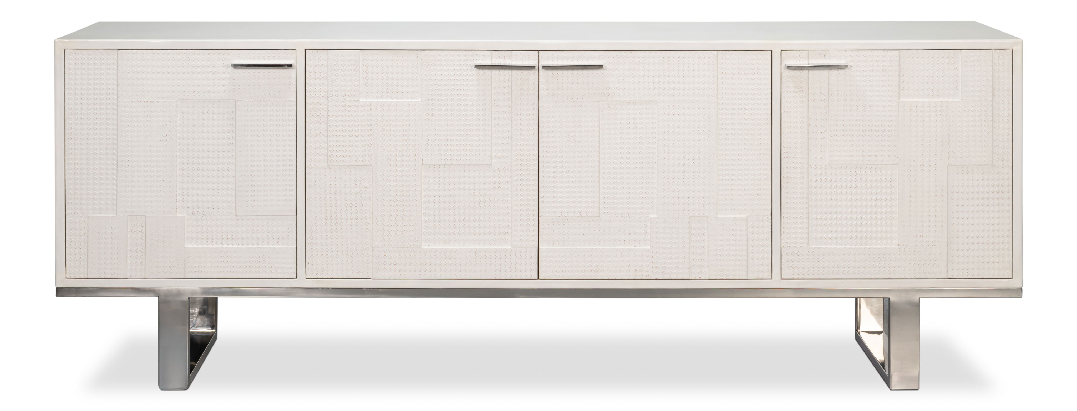 Bronzini Credenza, Embossed White, Wine & Liquor Accessorie by Sarreid, 94" length x 20" width x 34" height View 2