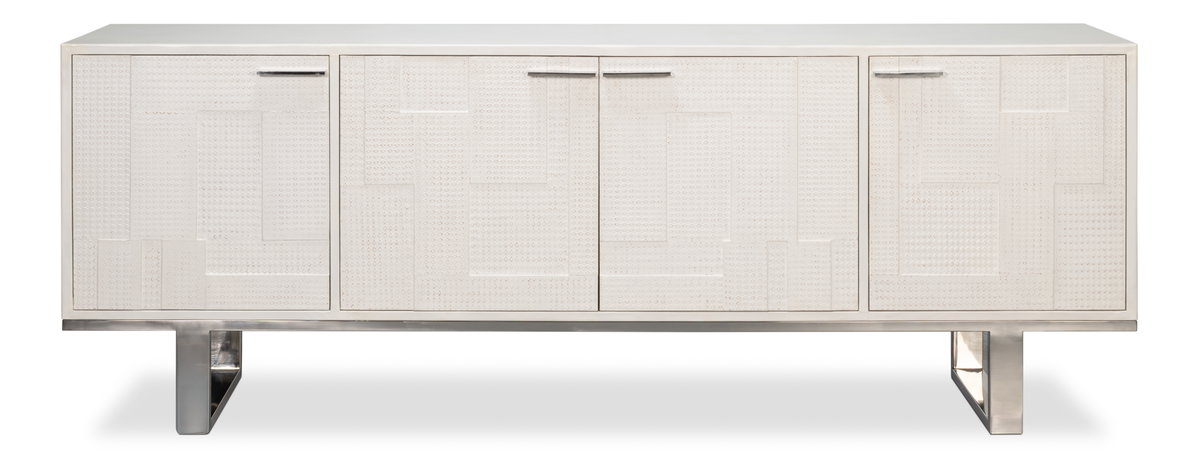 Bronzini Credenza  Embossed White, by Sarreid, 1'8" length x 7'10" width x 2'10" height View 2