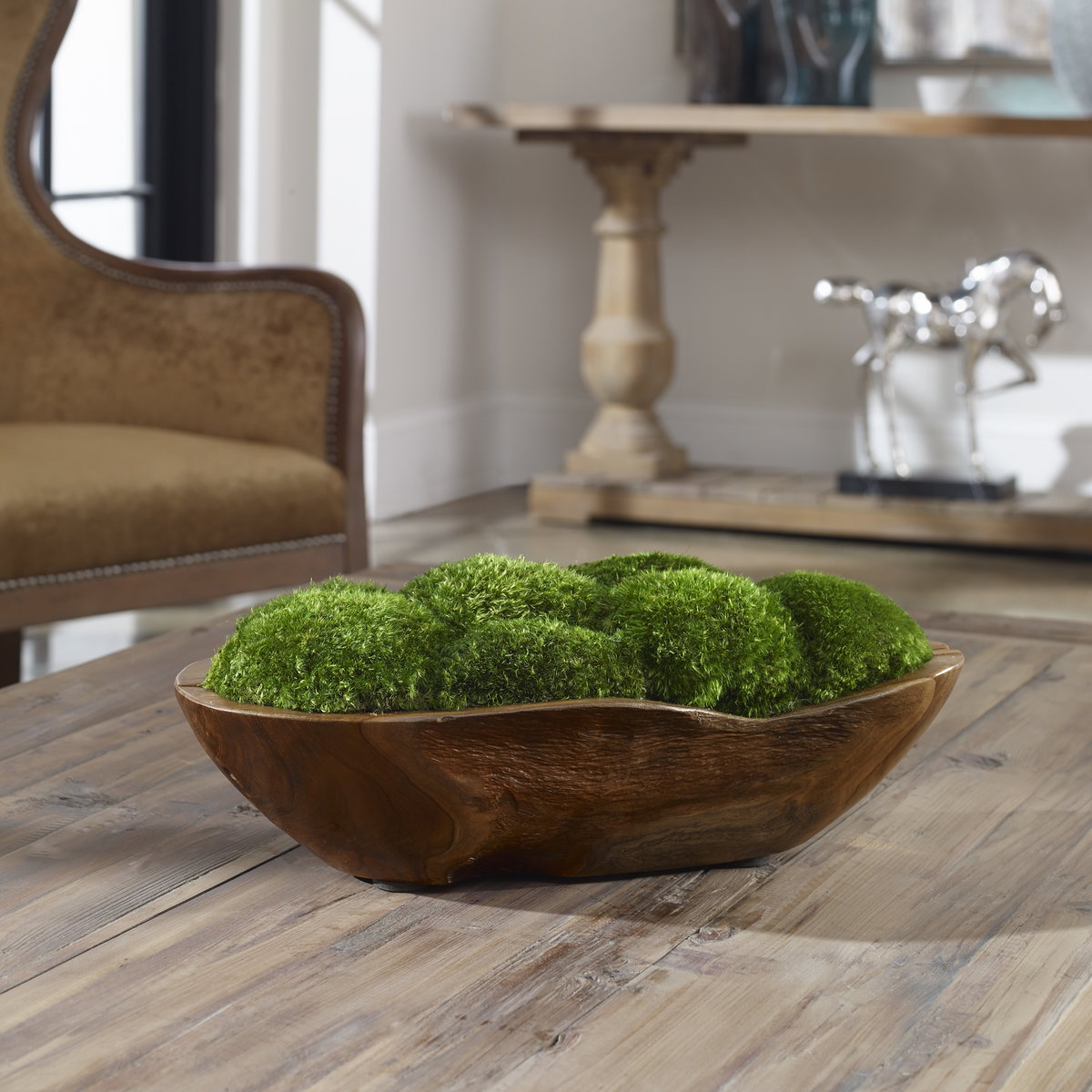 Kinsale Moss Centerpiece, Artificial Plants & Flower by Uttermost, 19" width x 7" height x 9" depth View 2