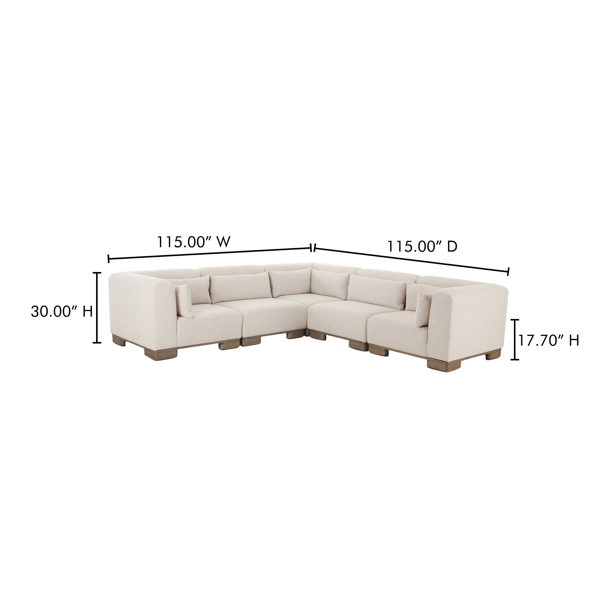 June Classic L-shaped Modular Sectional Oatmeal, Sectional Sofa by Moe's Home, 115" width x 30" height x 115" depth View 9