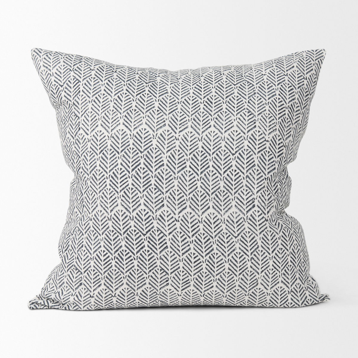 Jennelle 22x22 Cream with Indigo Print Linen Square Pillow Cover, Decorative Pillow by Mercana, 22" length x 22" width x 0.2" height View 3