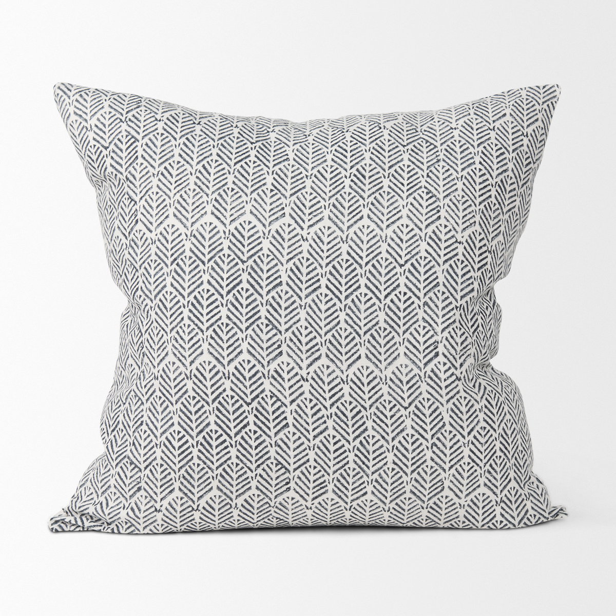 Jennelle 22x22 Cream with Indigo Print Linen Square Pillow Cover, Decorative Pillow by Mercana, 22" length x 22" width x 0.2" height View 3