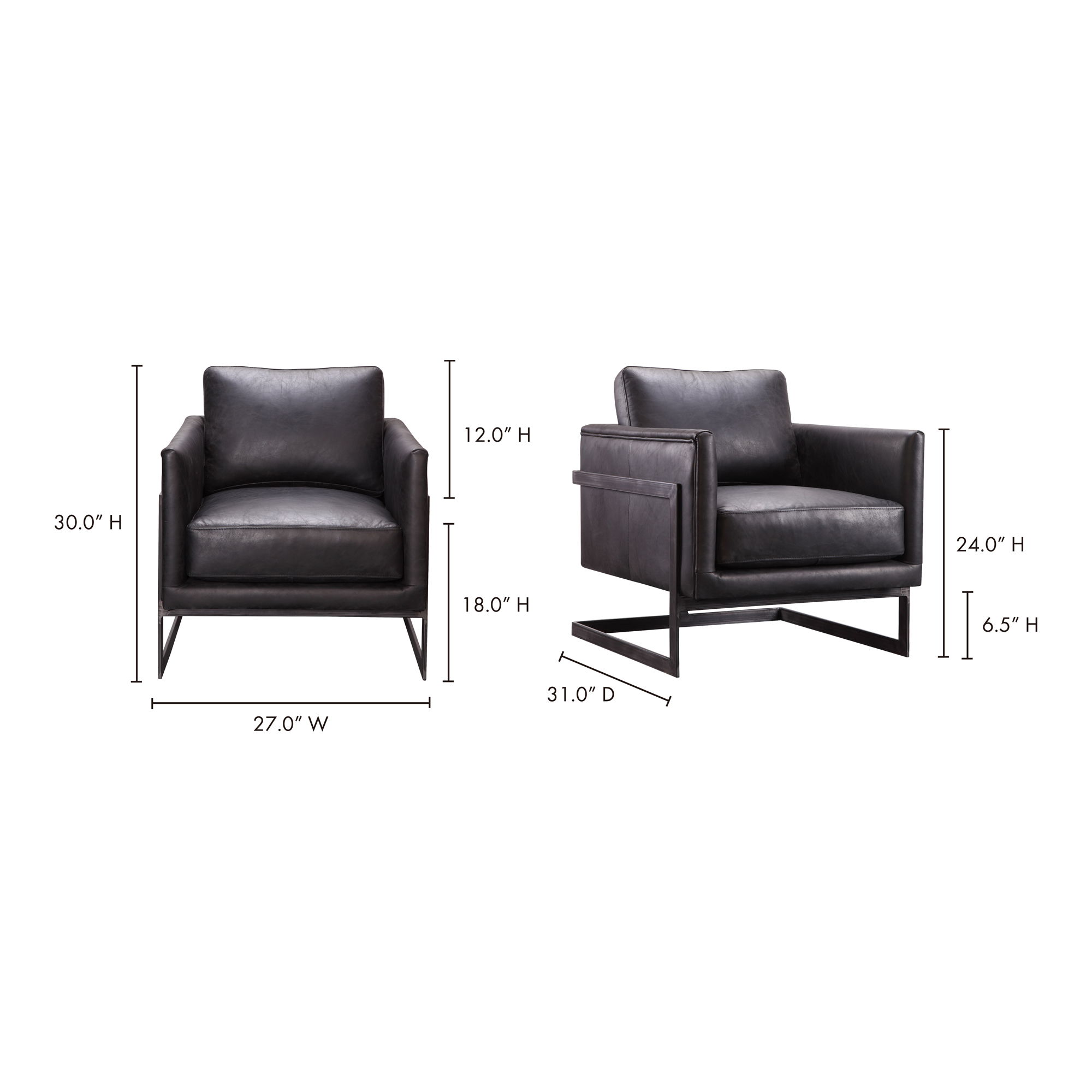 Luxley Club Chair Black, Accent Chair by Moe's Home, 27" width x 30" height x 31" depth View 7