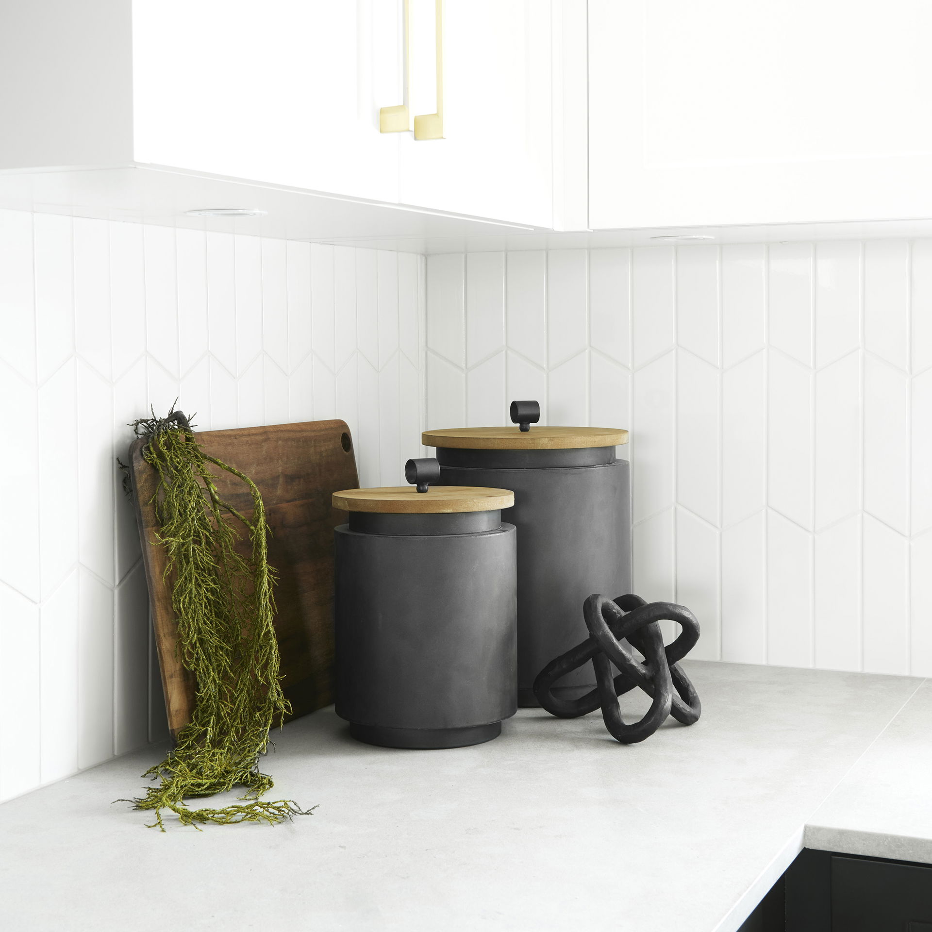 Cyril (Set of 2) Gray Metal with Brown Wood Lids Jars, Decorative Jar by Mercana, 9.06" length x 9.06" width x 12.8" height View 5