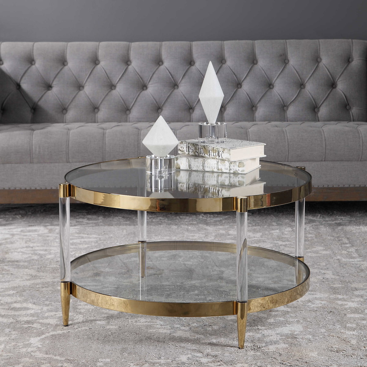 Kellen Glass Coffee Table, Furniture by Uttermost, 32" width x 17.25" height x 32" depth View 2