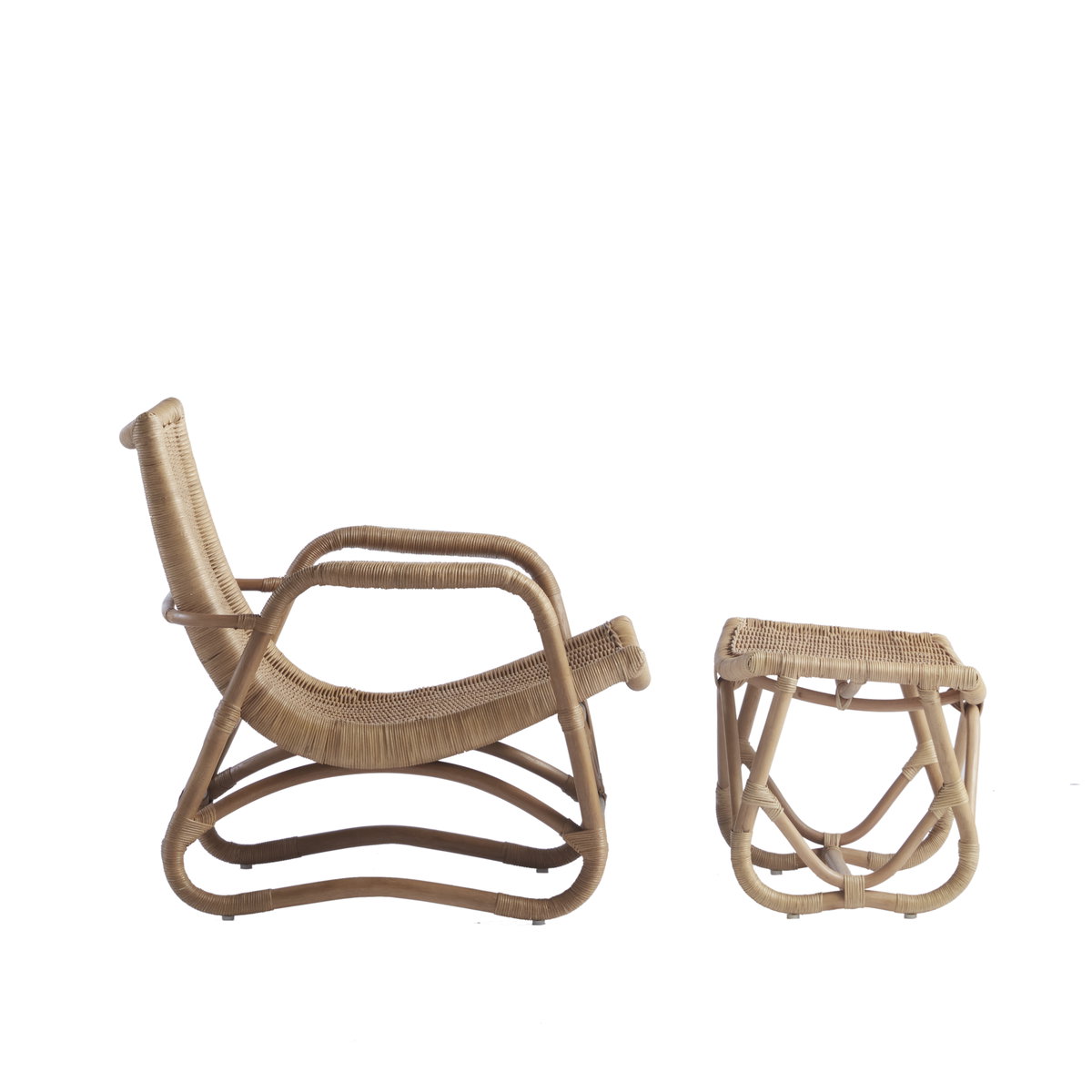 Bodega Wicker Lounge Chair + Ottoman in Natural, Outdoor Chaise Lounge by Woven, 1'7.75" width x 1'1.75" height x 1'3.75" depth View 3