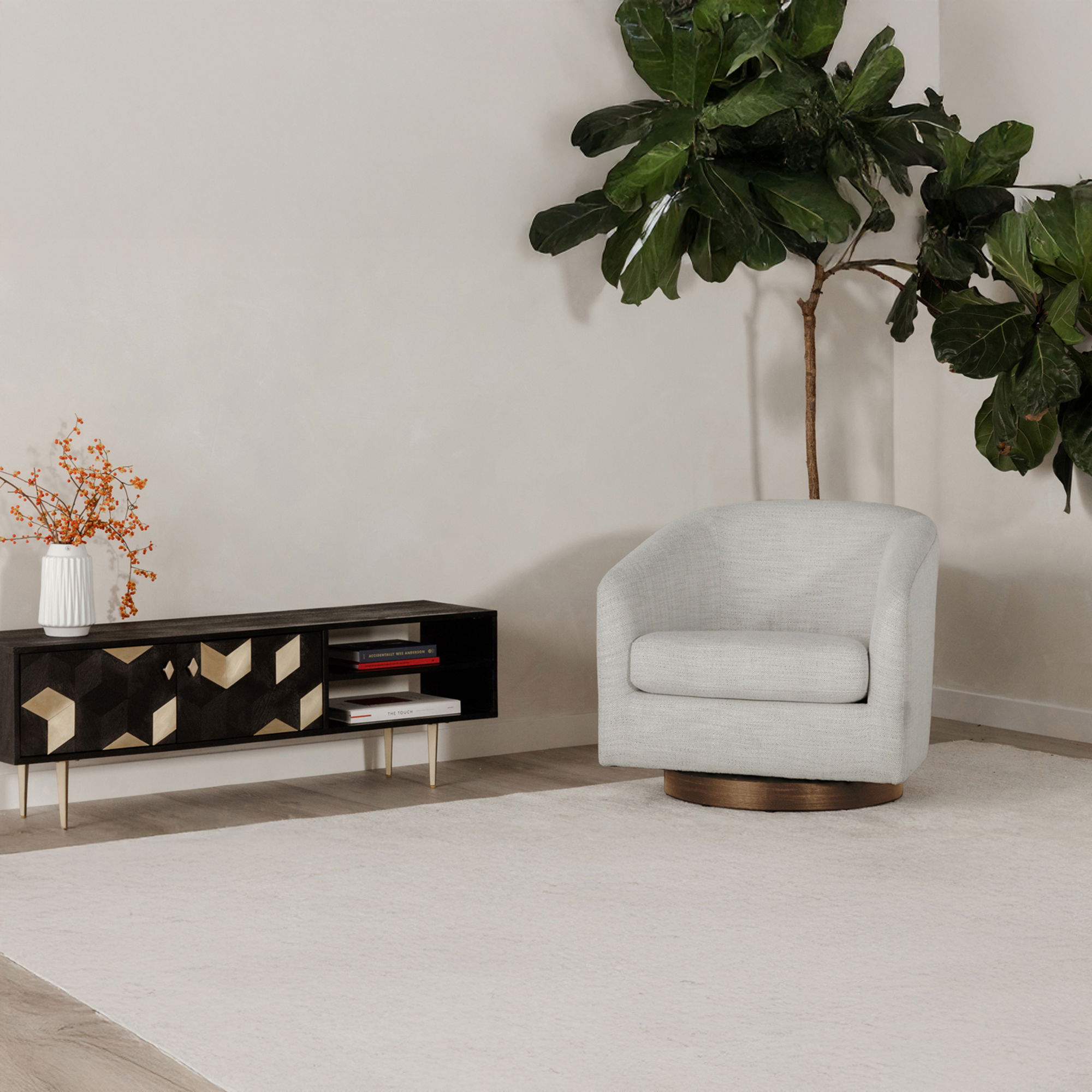 Oscy Swivel Chair Splashed White, Accent Chair by Moe's Home, 31" width x 28" height x 31" depth View 12