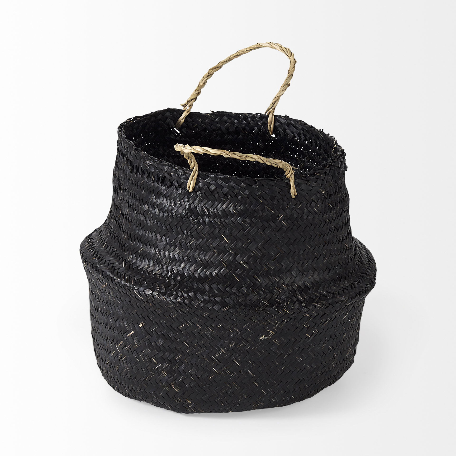 Ella 9.8L x 9.8W x 11.0H (Set of 3) Black Seagrass Basket with Light Brown Handles large image 