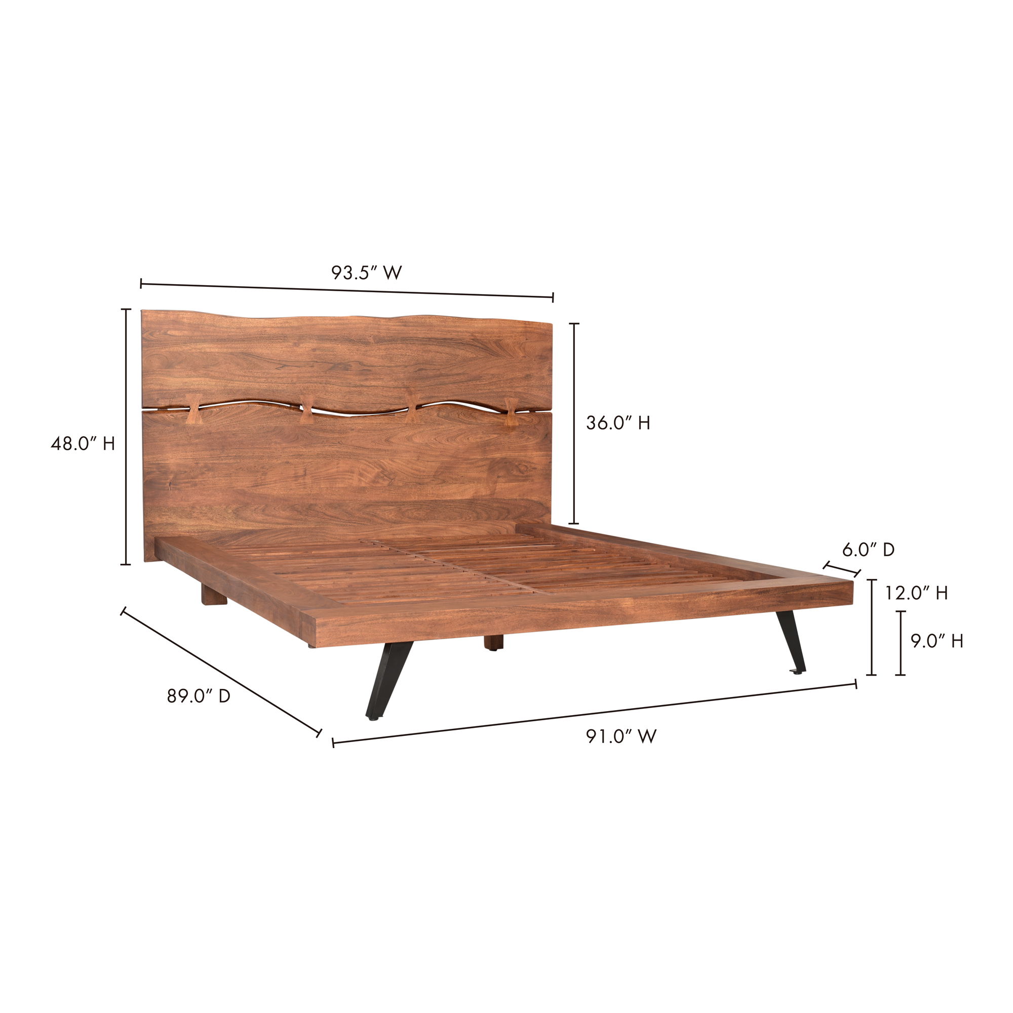 Madagascar Platform Bed King Brown, by Moe's Home, 92" width x 48" height x 90" depth View 13
