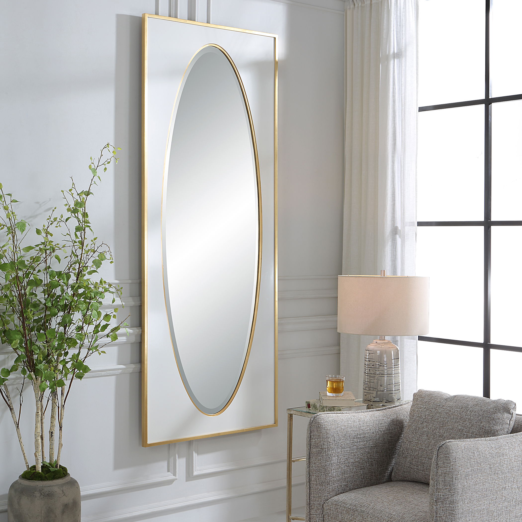 Danbury White Mirror, by Uttermost, 32.12" width x 80.12" height x 1.12" depth View 2