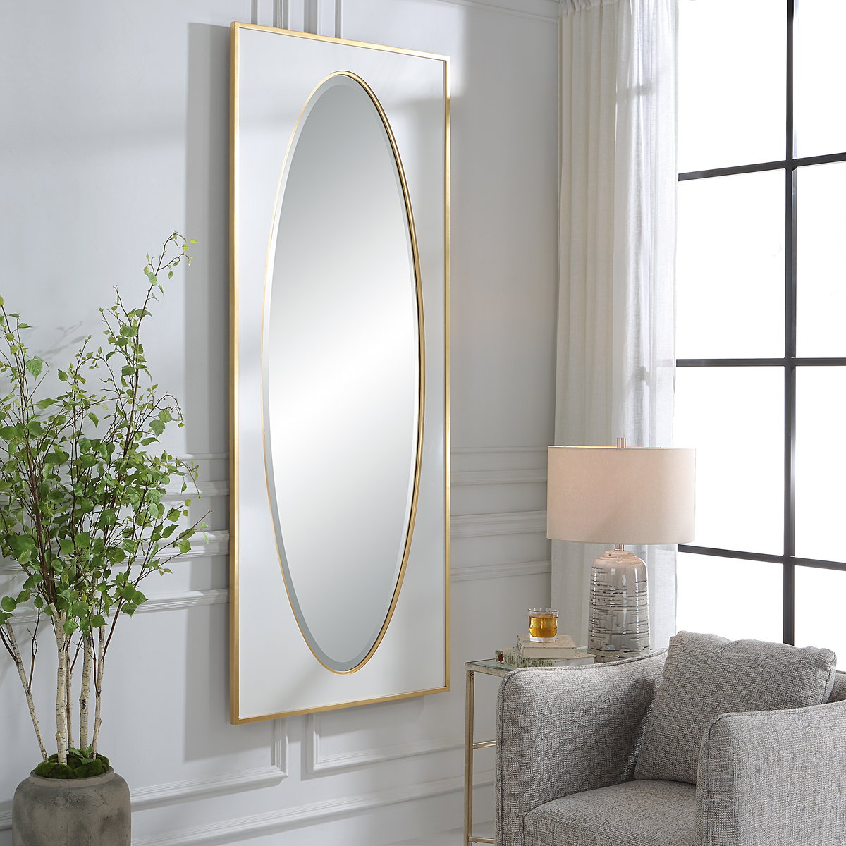Danbury White Mirror, by Uttermost, 32.12" width x 80.12" height x 1.12" depth View 2