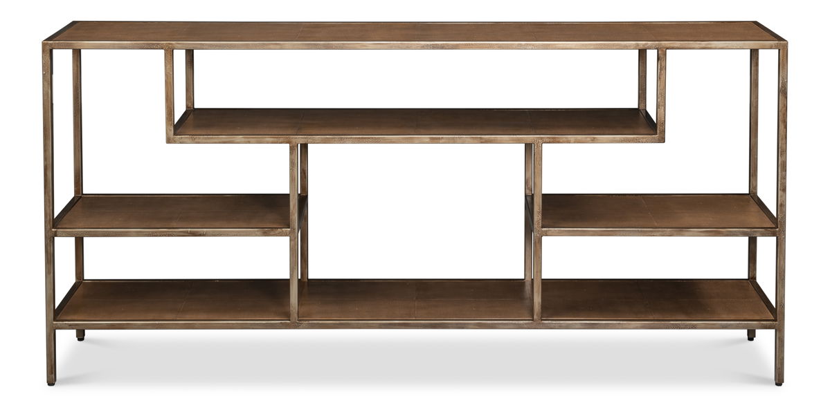 Cullum Shagreen Console  Tawny Brown, by Sarreid, 1'2" length x 5'11" width x 2'9" height View 2