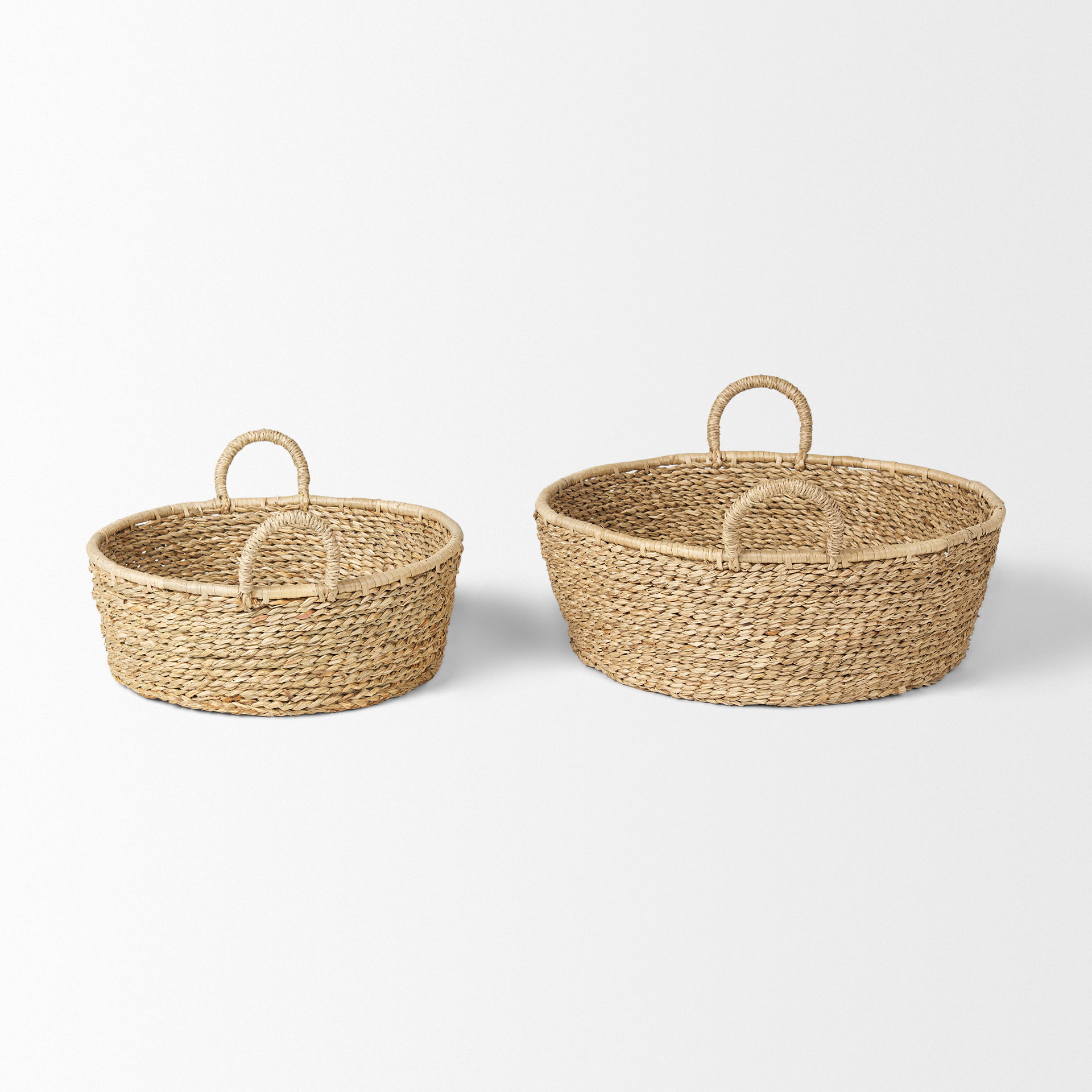 Ayanna Set of 2 Deep Nesting Seagrass Baskets with Handles, Bins & Basket by Mercana, 18.5" length x 18.5" width x 5.91" height View 4