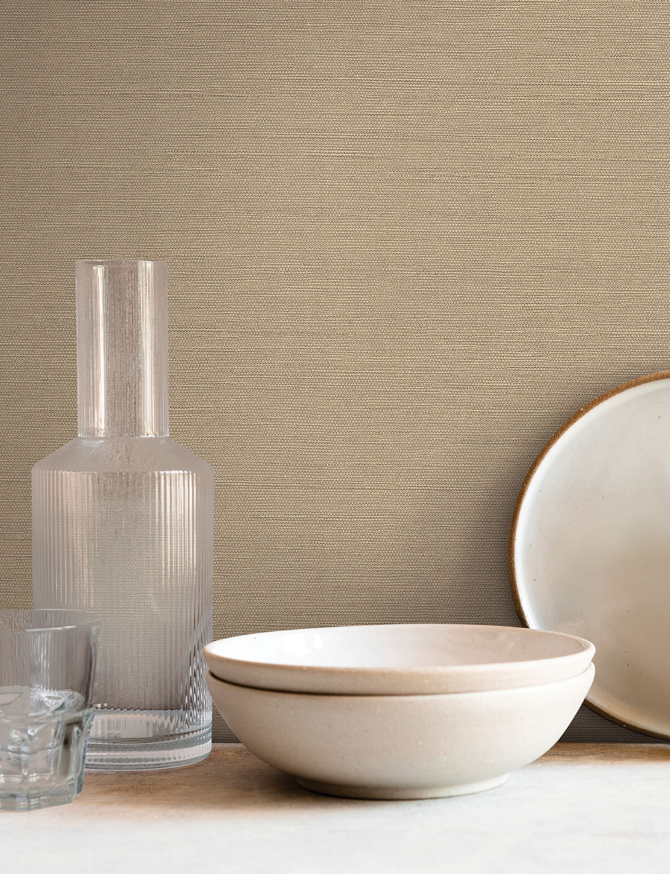 Shimmering Linen Light Caramel Wallpaper, by York Wall, 33' length x 1'8.9" width x 0.02" depth View 2