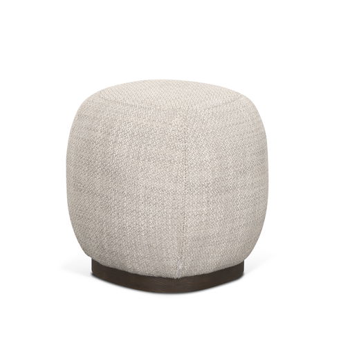 Siren Gray Fabric with Dark Brown Wood Round Accent Stool