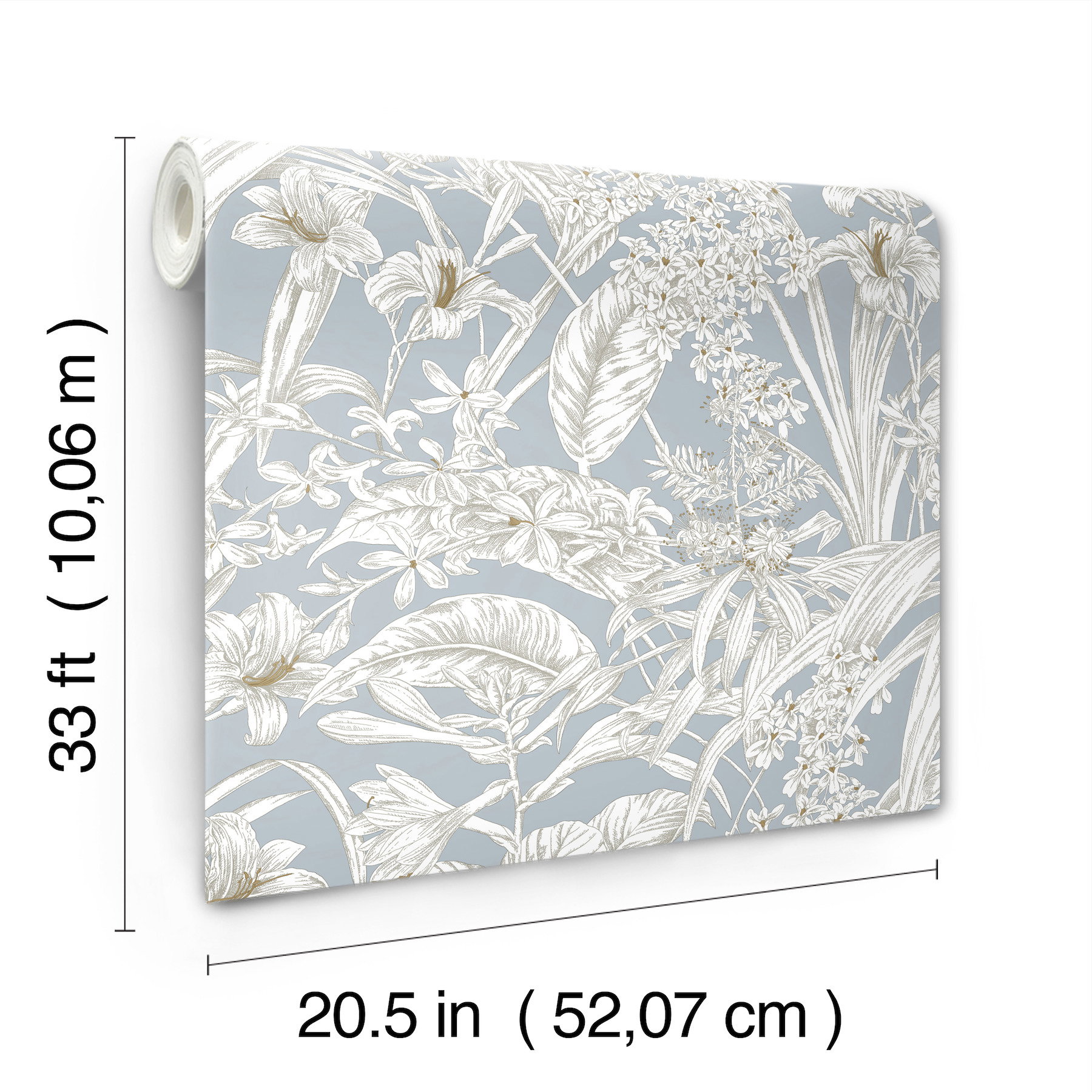 Orchid Conservatory Toile Blue & Taupe Wallpaper, by York Wall, 33' length x 1'8.5" width x 0.02" depth View 8
