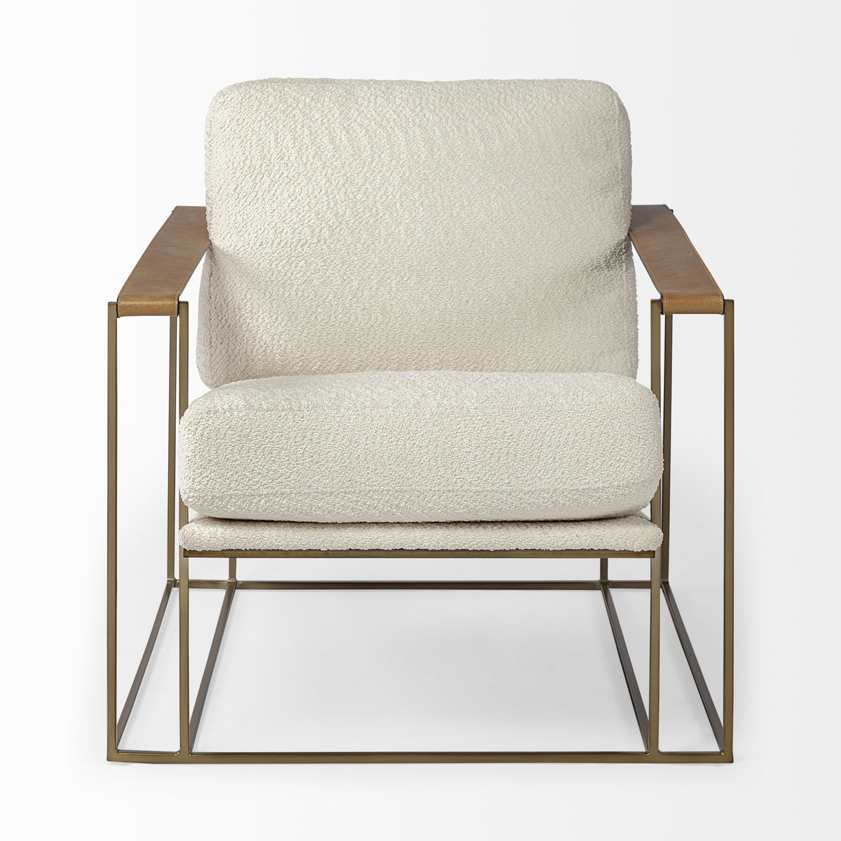 Watson Cream Fabric Wrap Gold Metal Frame Accent Chair, by Mercana, 30" length x 34.25" width x 29.13" height View 6