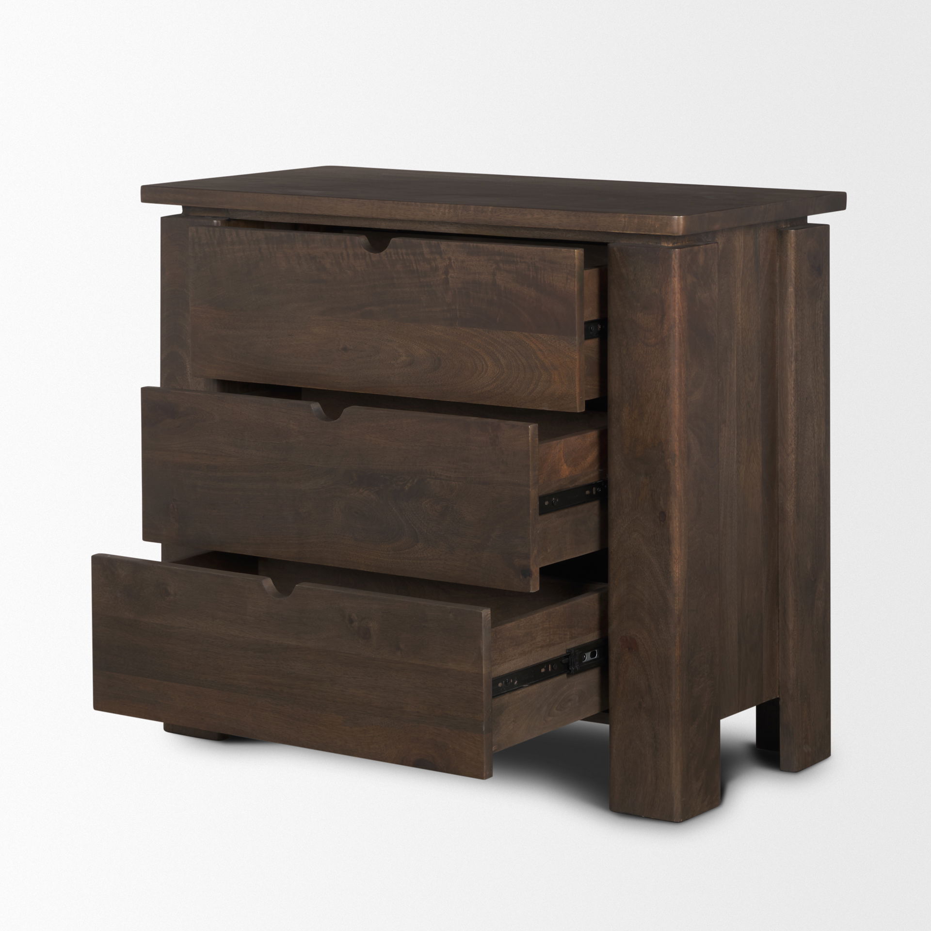 Wallen Solid Dark Brown Wood 3 Drawer Accent Cabinet, Cabinets & Chest by Mercana, 36" length x 18" width x 31" height View 7