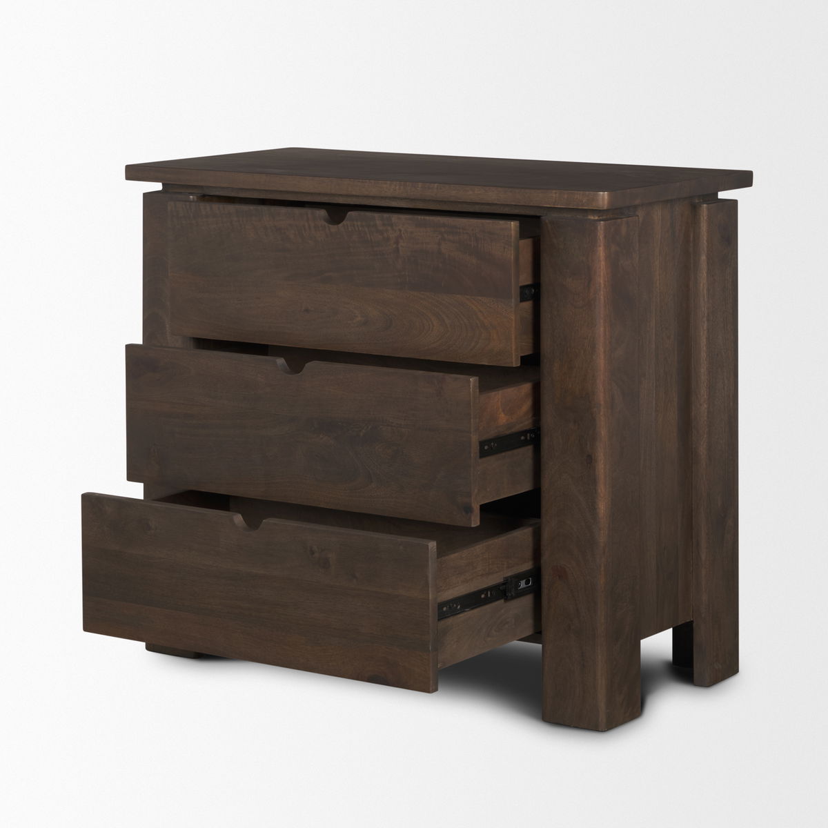 Wallen Solid Dark Brown Wood 3 Drawer Accent Cabinet, Cabinets & Chest by Mercana, 36" length x 18" width x 31" height View 7