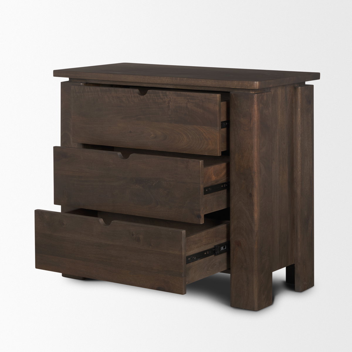 Wallen Solid Dark Brown Wood 3 Drawer Accent Cabinet, Cabinets & Chest by Mercana, 36" length x 18" width x 31" height View 7