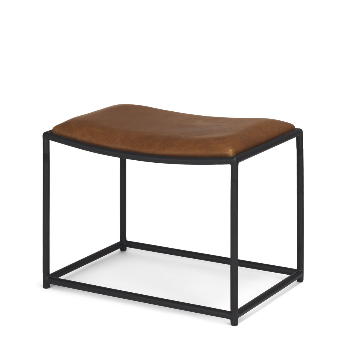 Taniel Brown Leather with Black Metal Stool, Ottoman by Mercana, 23.25" length x 16" width x 17.5" height View 1