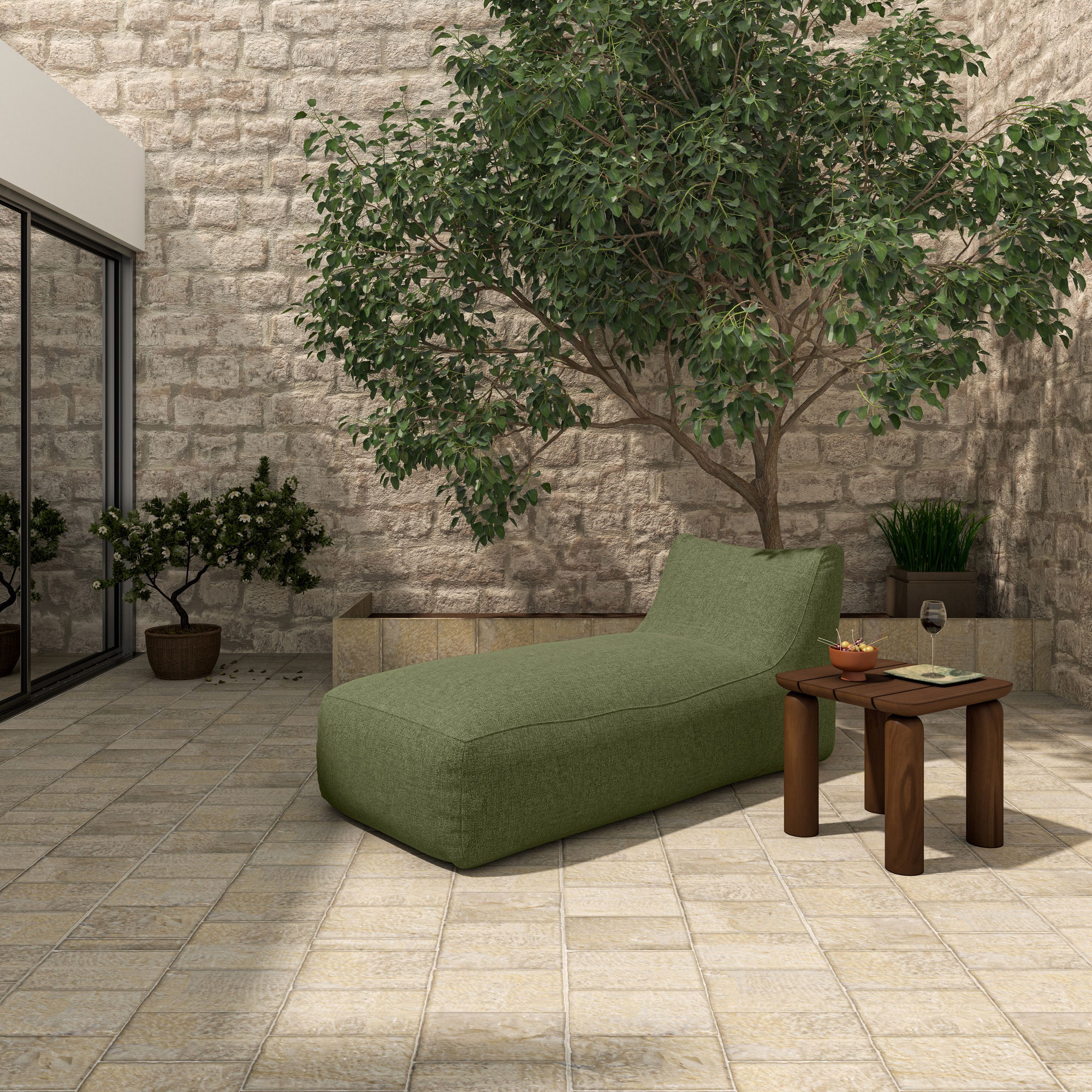 Lirio Outdoor Chaise Green, Chaise Lounges & Daybed by Moe's Home, 39" width x 31.5" height x 78" depth View 7