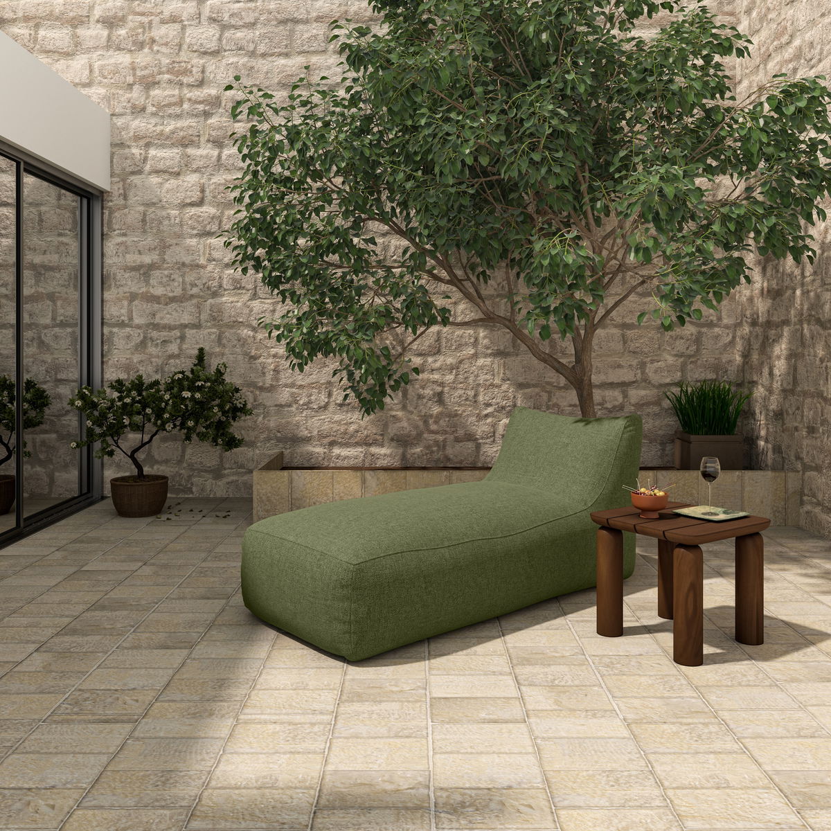 Lirio Outdoor Chaise Green, Chaise Lounges & Daybed by Moe's Home, 39" width x 31.5" height x 78" depth View 7