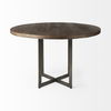 Faye I 48L x 48W x 30H Medium Brown Wood with Antique Nickel Metal Base Round Dining Table, by Mercana, 48" length x 48" width x 30" height thumbnail 3