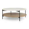 Larkin Marble Top with Brown Wood Shelf Round Coffee Table, by Mercana, 42" length x 42" width x 16" height thumbnail 1