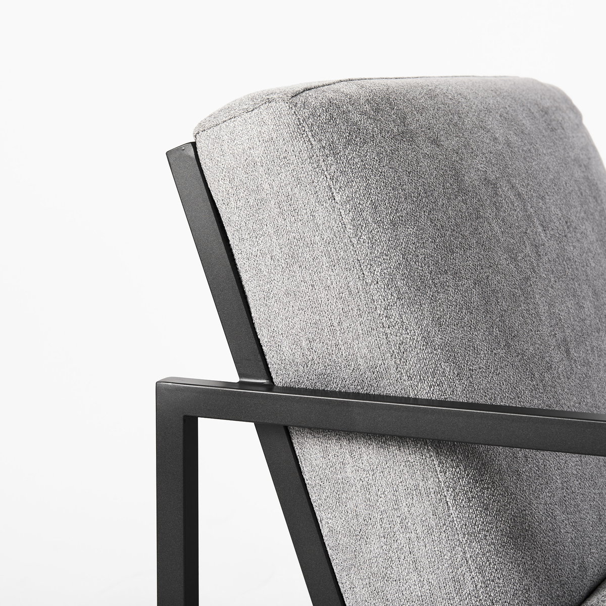 Armelle Gray Fabric Seat with Black Metal Frame Accent Chair, by Mercana, 28.35" length x 33.07" width x 29.92" height View 7