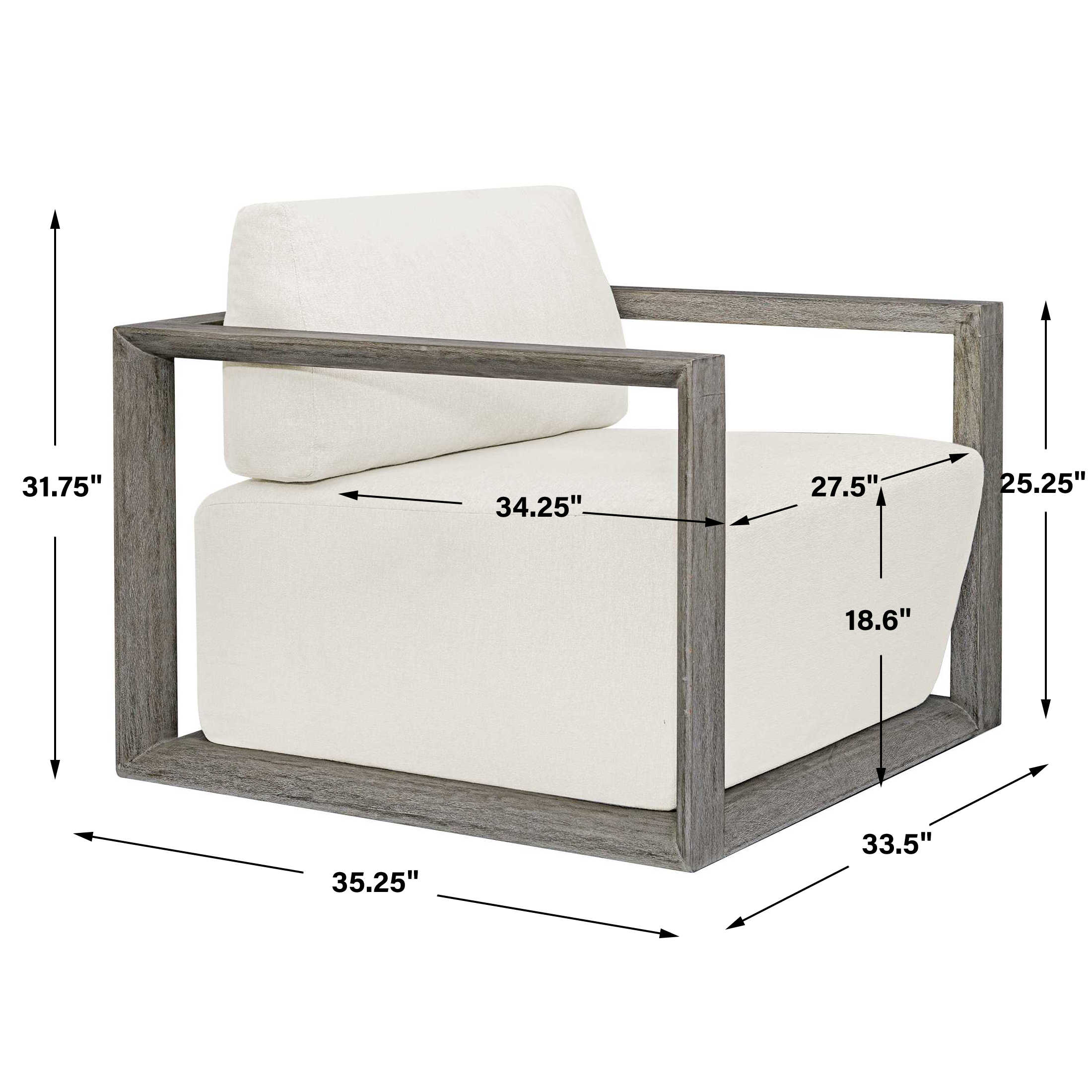 Remsen Outdoor Gray Lounge Chair, Furniture by Uttermost, 33.5" width x 32" height x 35" depth View 3