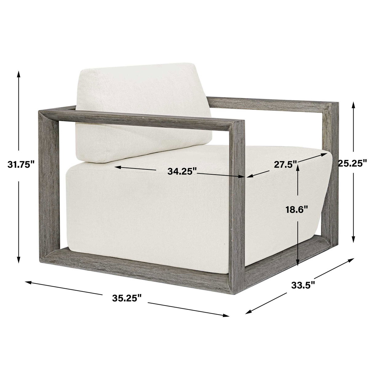 Remsen Outdoor Gray Lounge Chair, Outdoor Accent Chair by Uttermost, 2'9.5" width x 2'8" height x 2'11" depth View 3