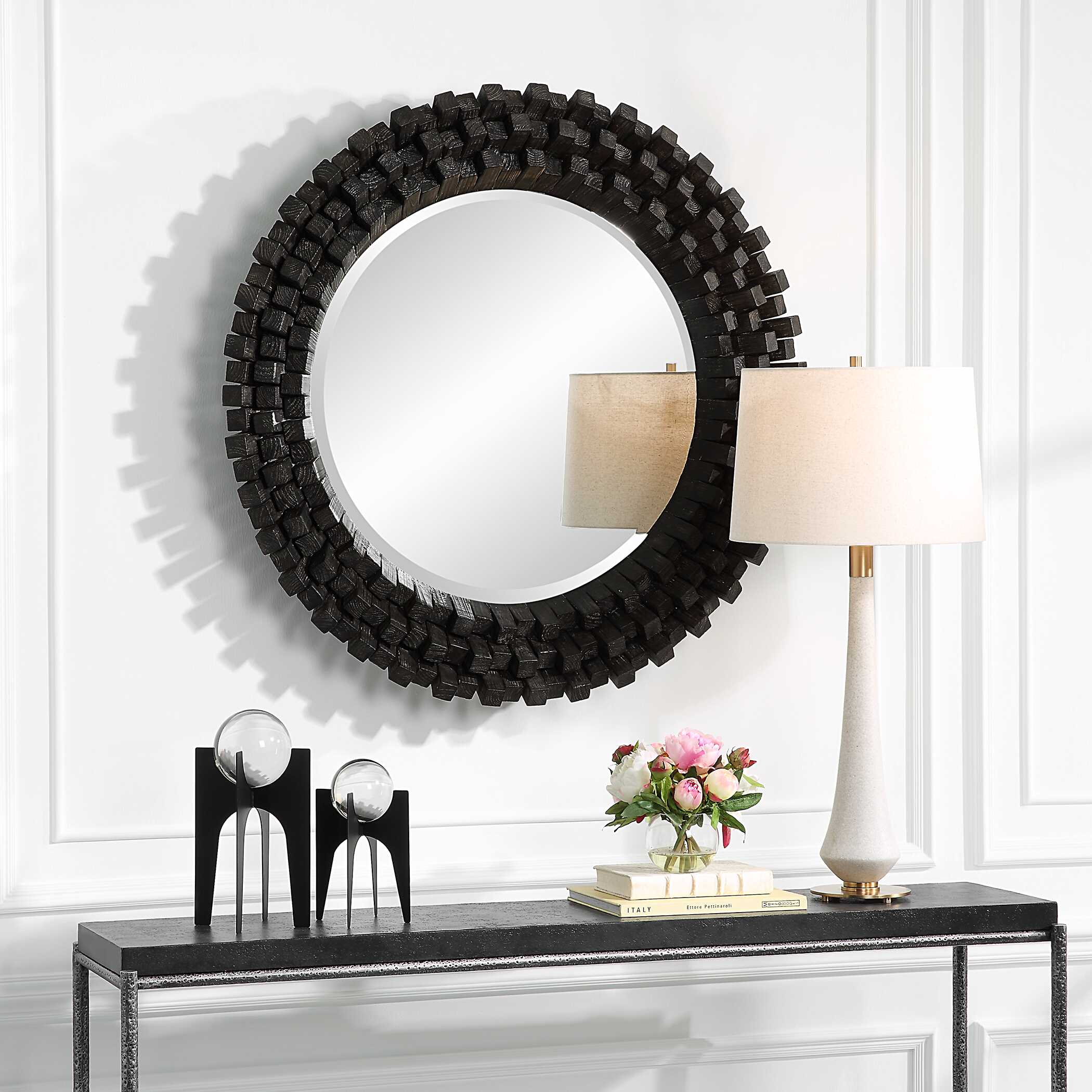 Circle Of Piers Round Mirror, by Uttermost, 42.12" width x 42.12" height x 3.75" depth View 4