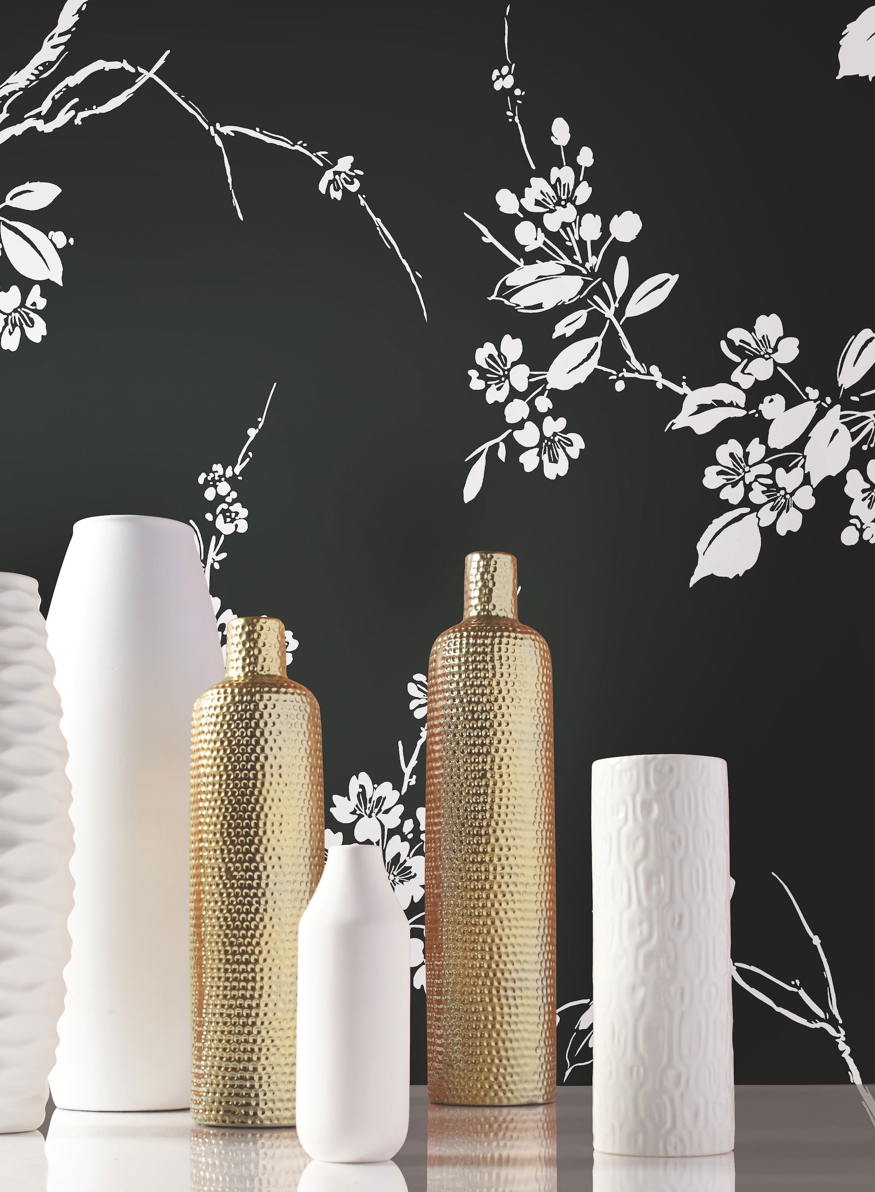 Imperial Blossoms Branch Black & White Wallpaper, by York Wall, 27' length x 2'3" width x 0.02" depth View 3