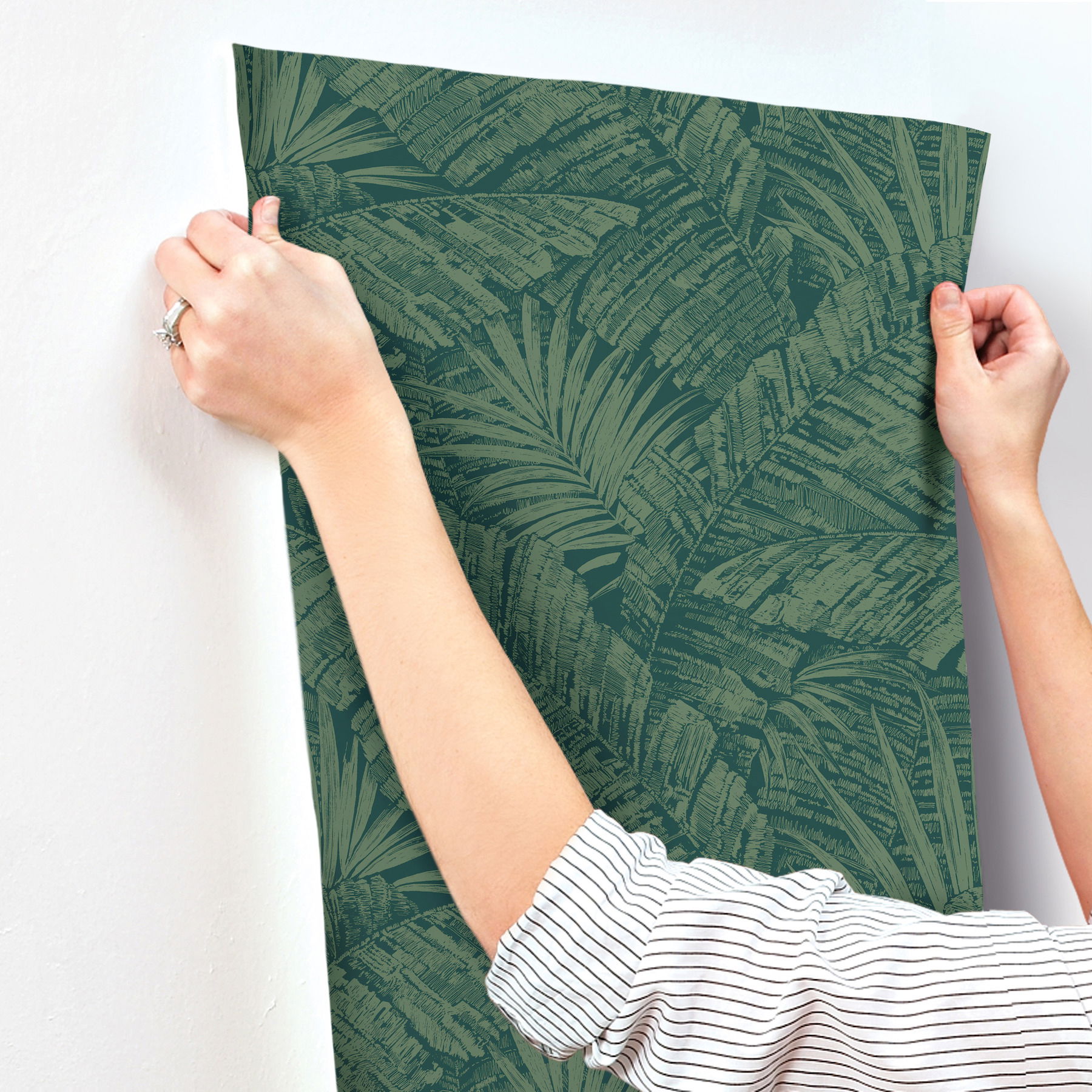Palm Cove Toile Emerald Forest Wallpaper large image 