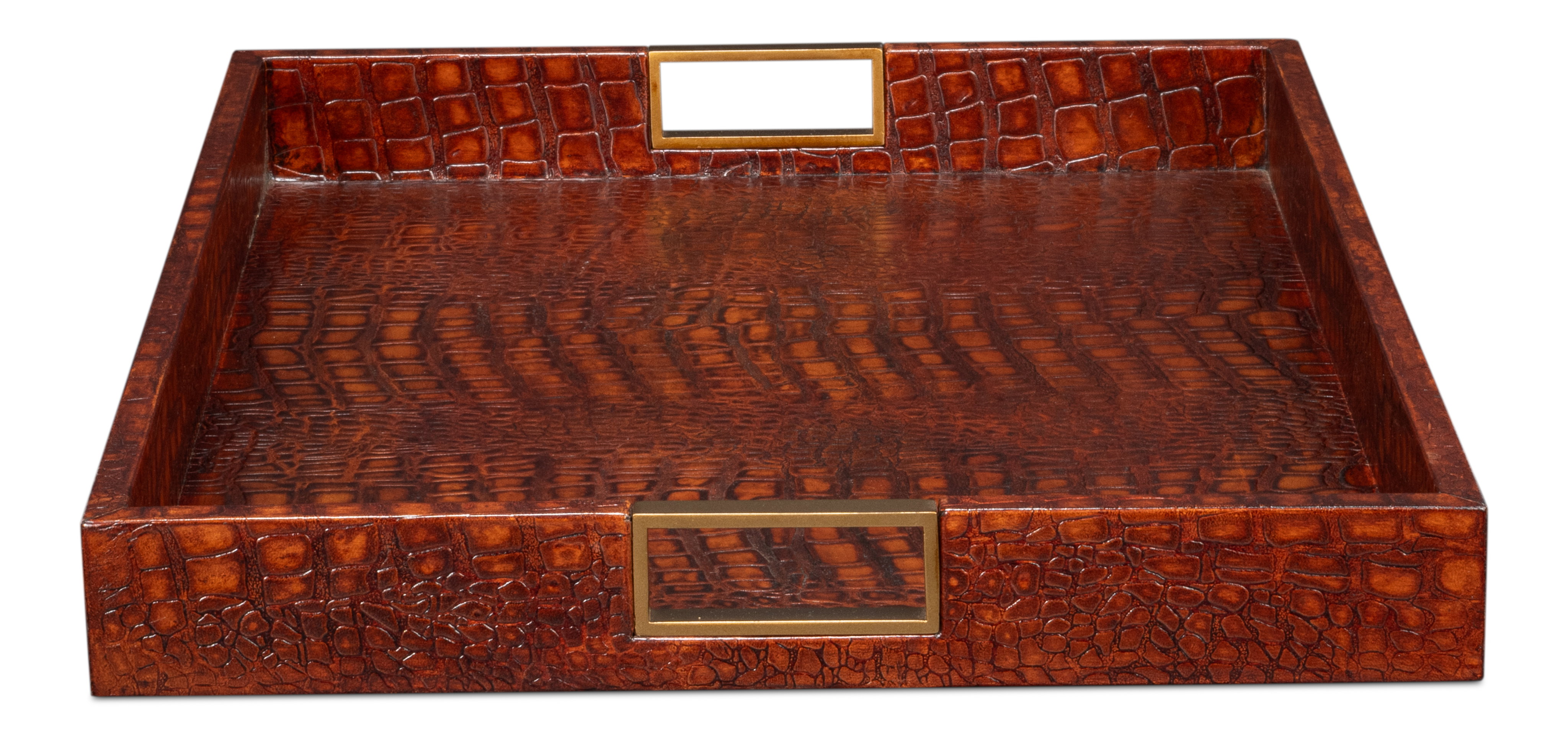 Norton Leather Tray, Croco Leather, Tan, Decor by Sarreid, 24" length x 18" width x 2.5" height View 4