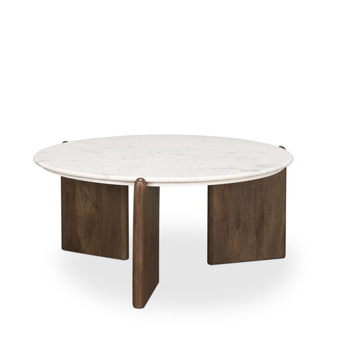 Rumer Dark Brown Wood with White Marble Coffee Table