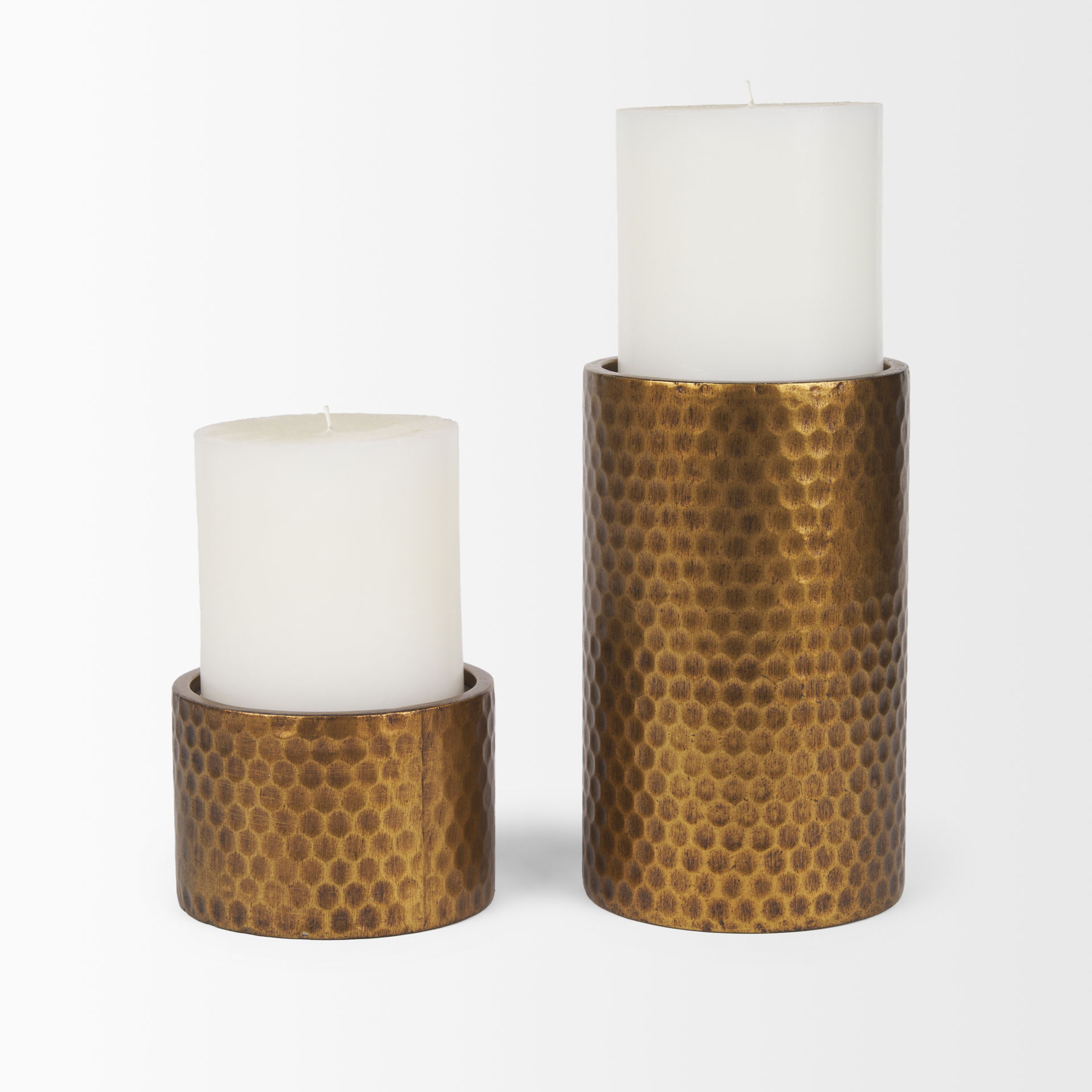 Gage Antiqued Gold Honeycomb Textured Metal Candle Holder (Set of 2) large image 