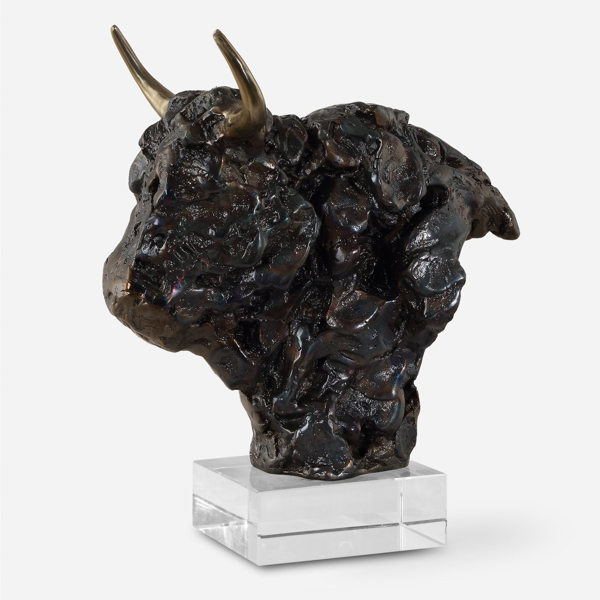 Bison Bust Bronze Sculpture, Decorative by Uttermost, 11" width x 13.25" height x 8" depth View 1