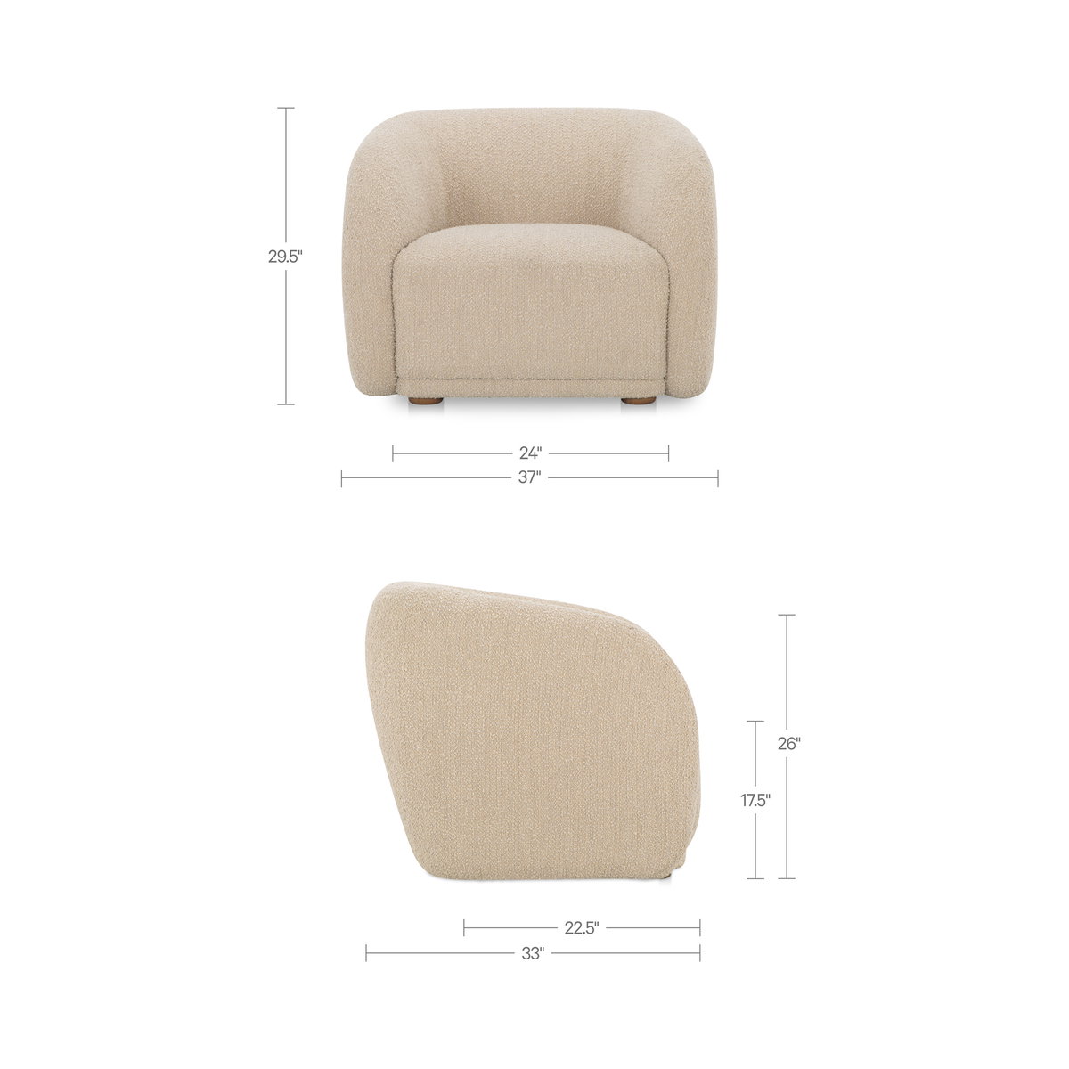 Faye Accent Chair Beige Boucle, by Moe's Home, 37" width x 29.25" height x 33" depth View 8