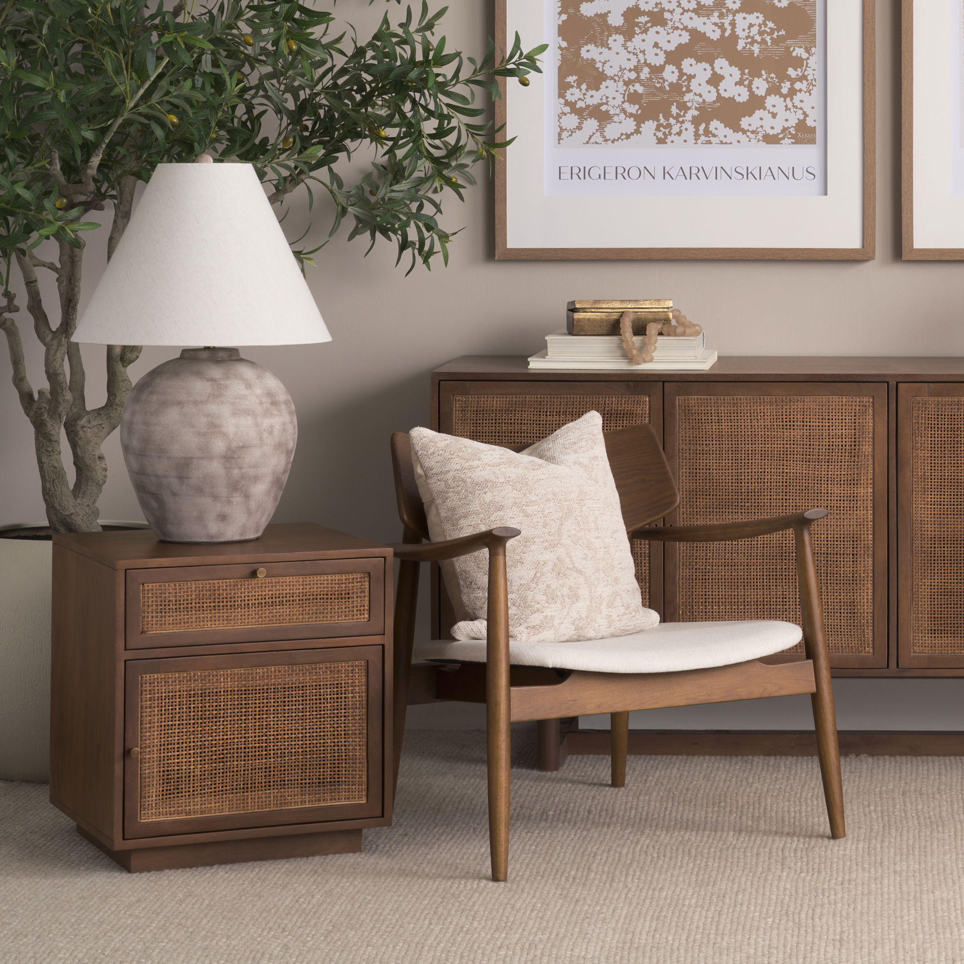 Grier Medium Brown Wood with Cane End Table large image 