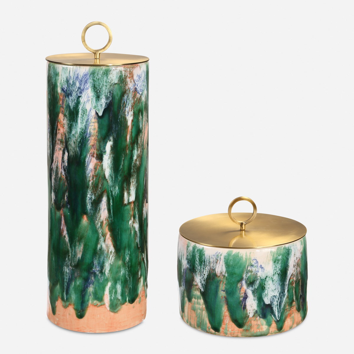 Sylvie Ceramic Containers Set/2, by Uttermost, 6" width x 1'6.25" height x 6" depth View 1