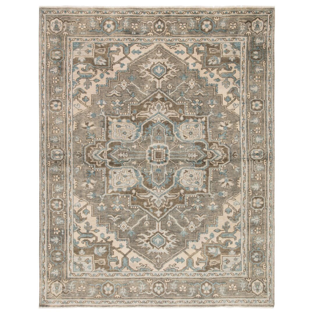 Winter Hand-Knotted Medallion Gray/ Blue Area Rug (7'9'X9'9') large image 