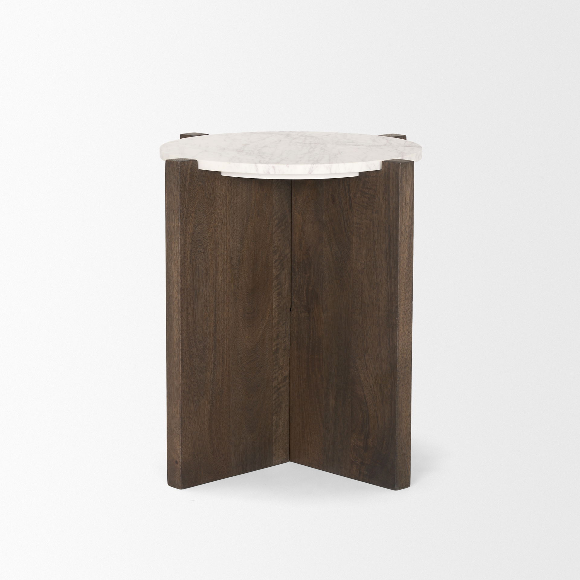 Bianca Dark Brown Wood with Marble Round Accent Table, Side & End Table by Mercana, 22" length x 22" width x 22" height View 4