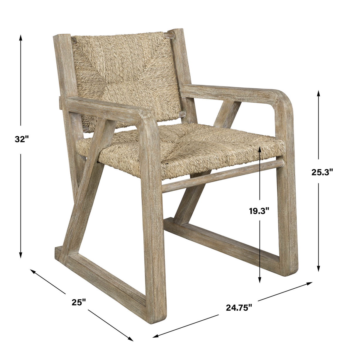 Chatham Seagrass Dining Chair, Furniture by Uttermost, 24.75" width x 32" height x 25" depth View 3