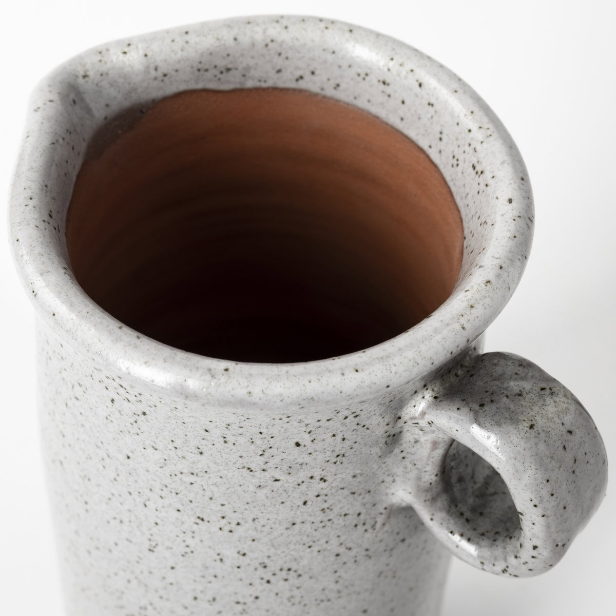 Frieda Small Freckled Gray Ceramic Jug, Decorative Jar by Mercana, 5.32" length x 3.74" width x 8.86" height View 8
