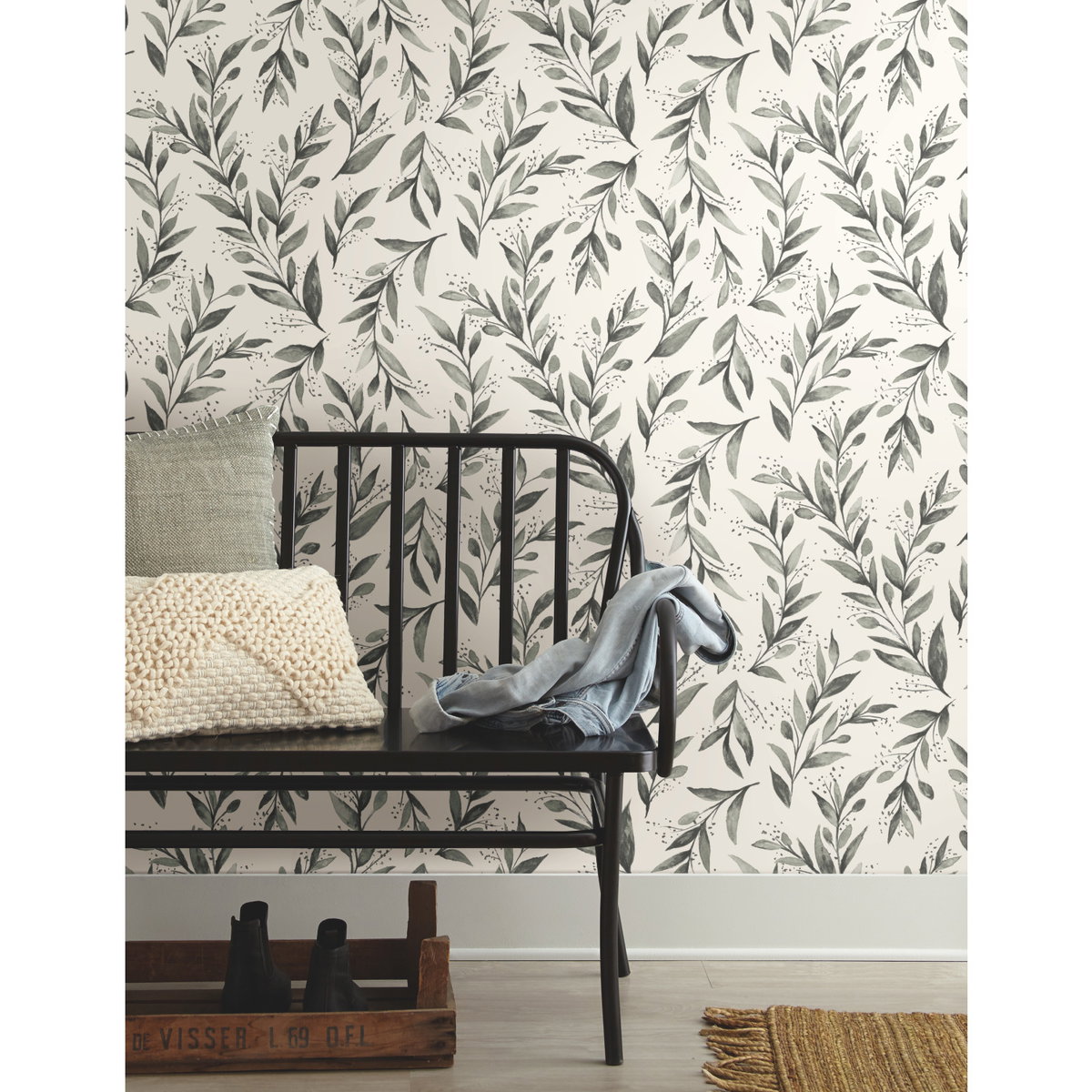 Olive Branch Charcoal Wallpaper, by York Wall, 33' length x 1'8.5" width x 0.02" depth View 2